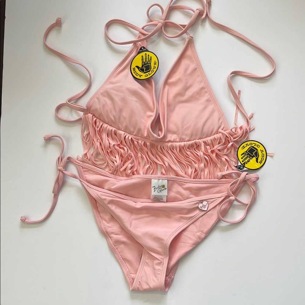 Body Glove Pink Bikini Set with Fringe Halter Top Size L